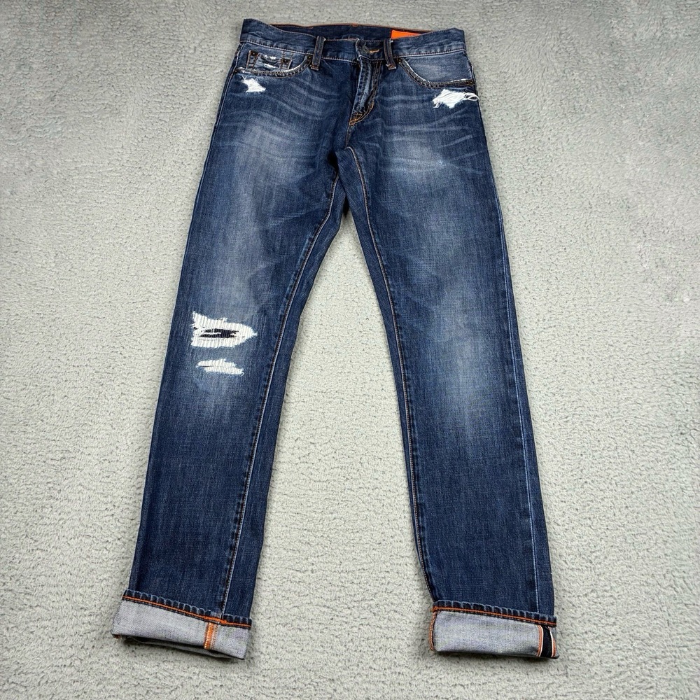 Jean Shop Denim Jeans Men's 28 (29x31) Blue Mick Selvedge Straight Distressed